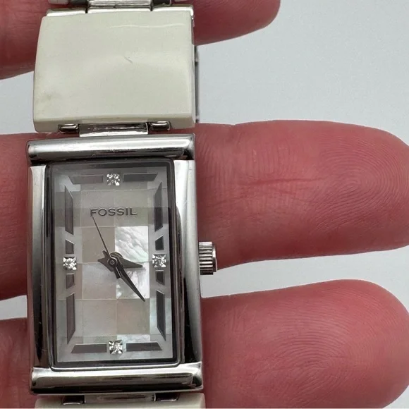 Fossil ES2050 MOP Dial White Ceramic Stainless Steel Link Watch